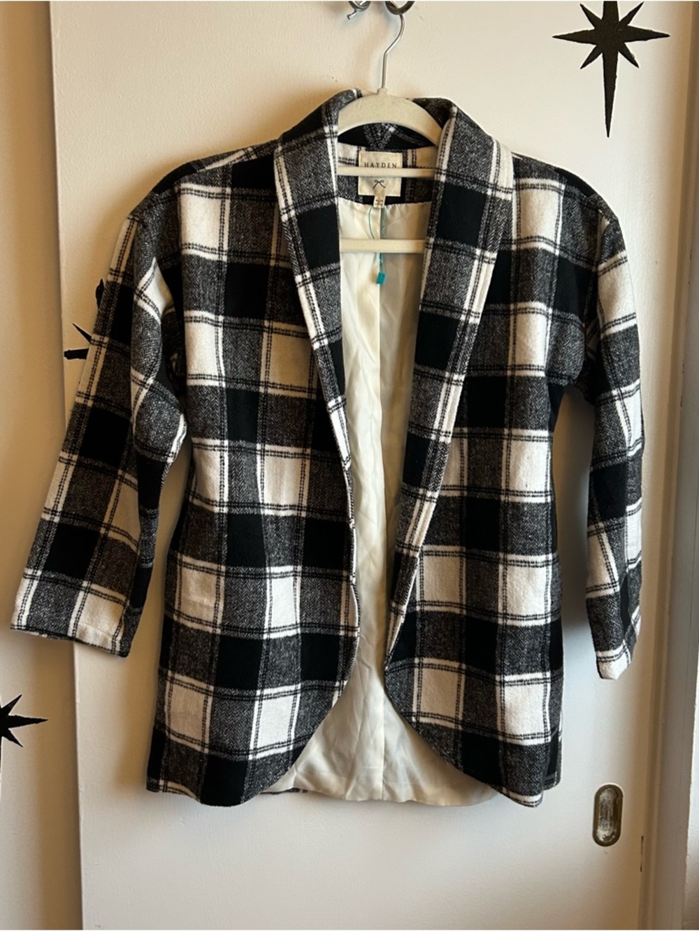Hayden Black & White Plaid Open-Front Blazer